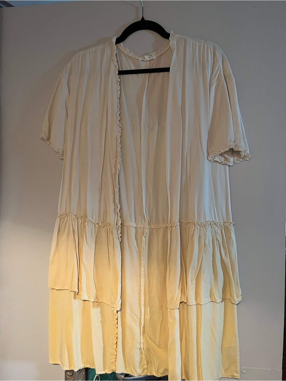 Maurices Cream and Yellow Tiered Open-Front Tunic